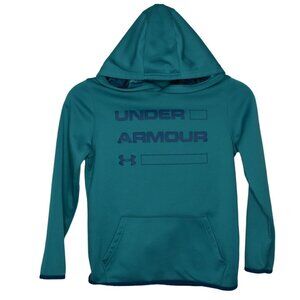 Under Armour Boys Armour Fleece Wordmark Hoodie Teal Rush Youth Medium Cold Gear